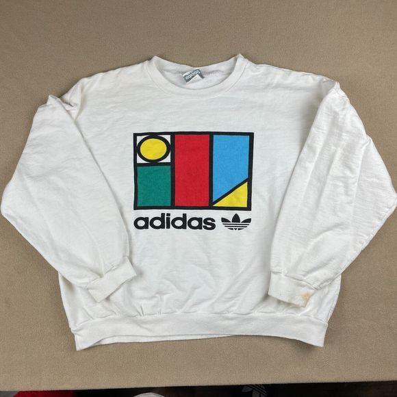 Adidas Other - Vintage Adidas Sweater Mens Medium 80s Logo Pullover White Sports Graphic